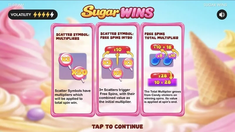Sugar Wins - slotens hovedmenu